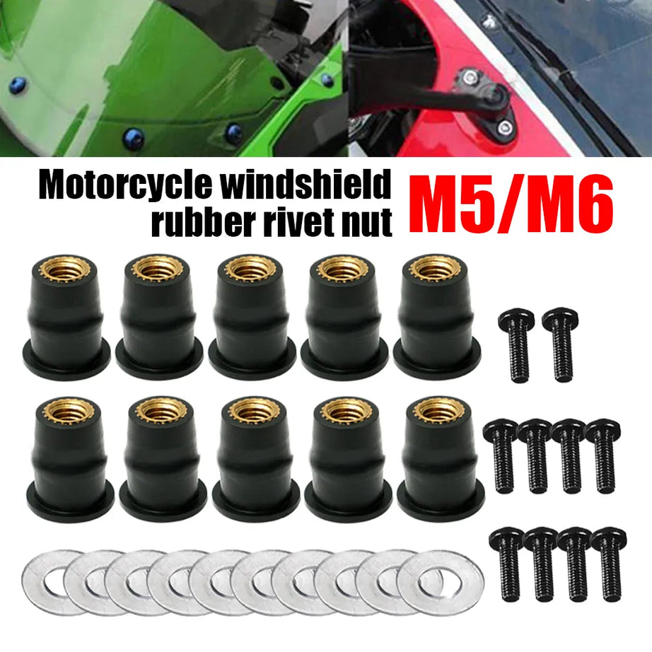 30/10Pcs M5/M6 Convex Rubber Well Rivet Nuts Black