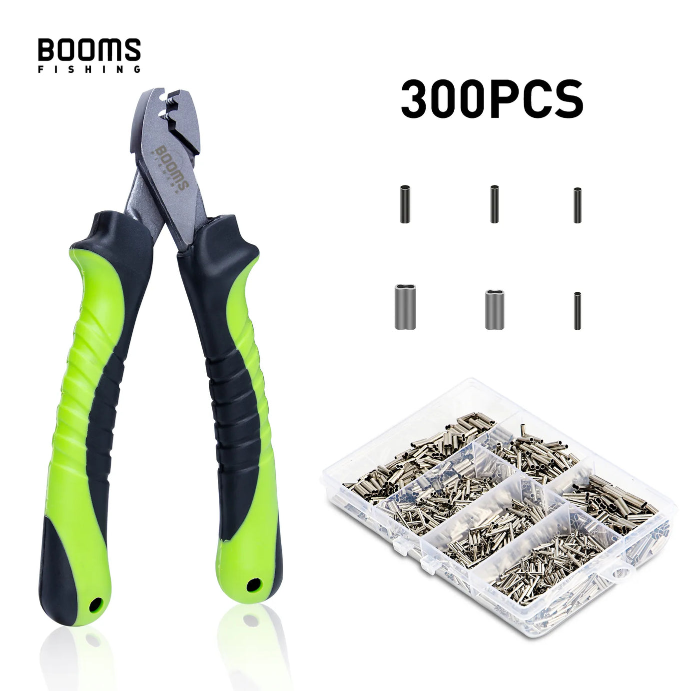 Booms Fishing CP2 Crimping Pliers with 300Pcs/set for Single & Double 6 Size Fishing Line Barrel Crimping Tool